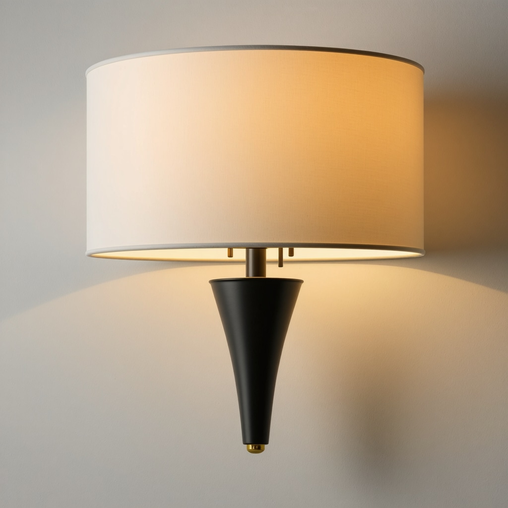 Close-up of an elegant, modern E14 lamp shade on clip, showcasing detailed craftsmanship and warm lighting