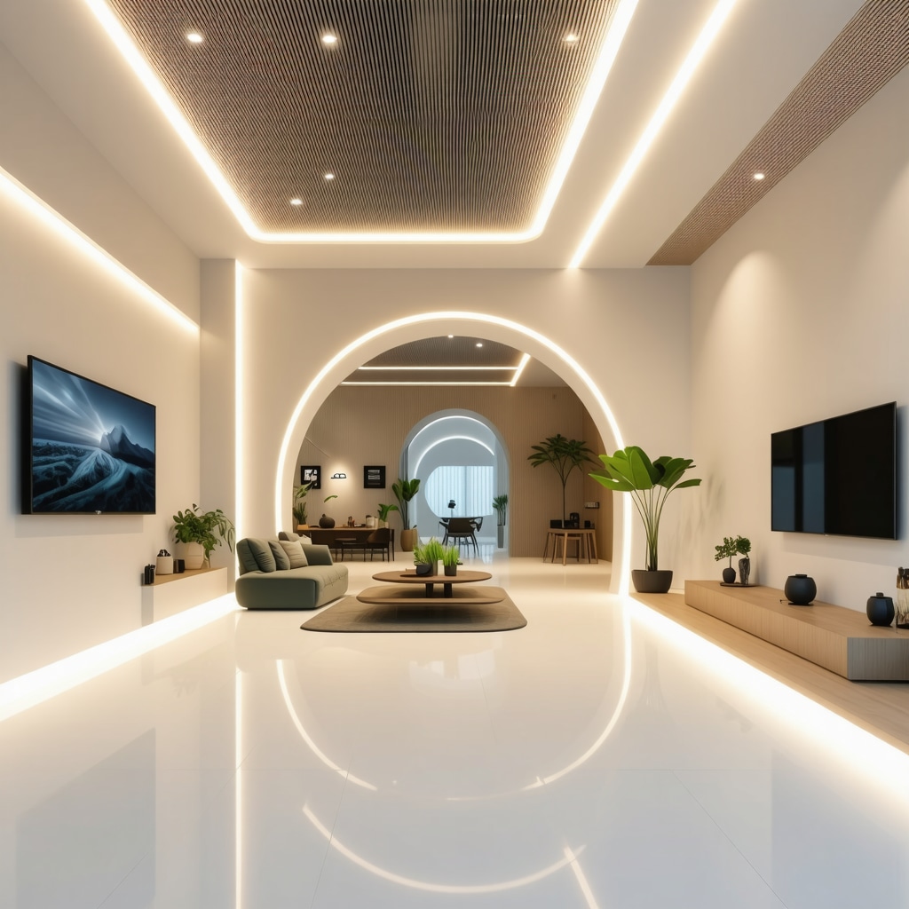 Modern interior with smart LED lighting and IoT devices