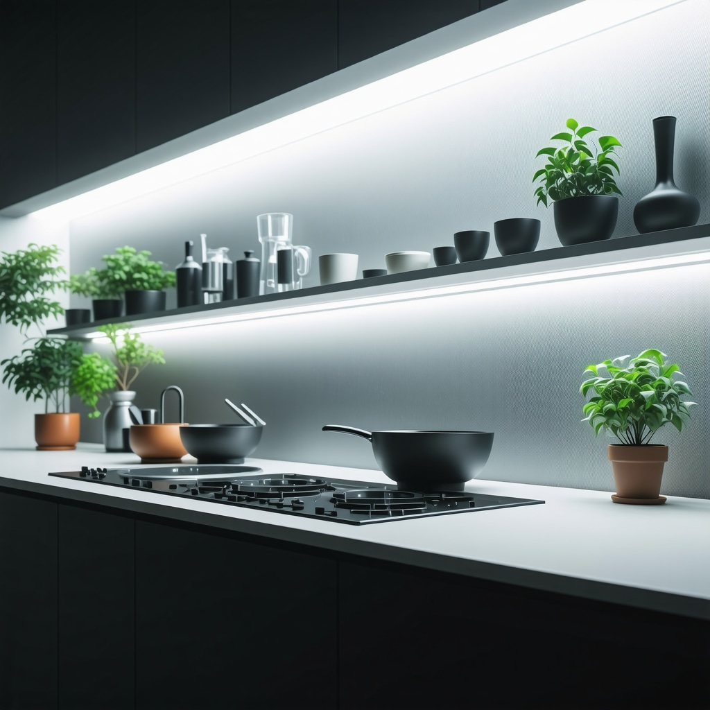 Modern kitchen with integrated IoT-controlled LED lighting system
