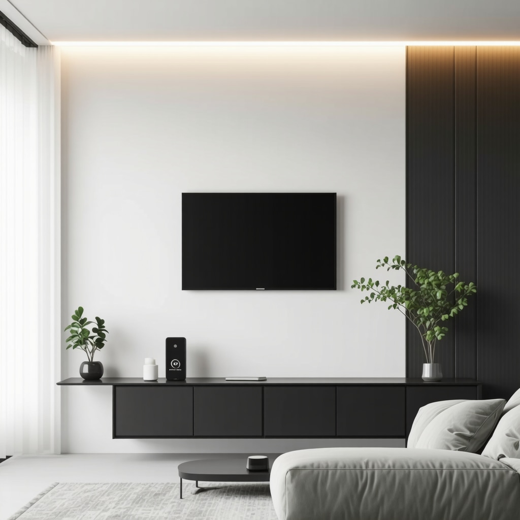 Modern interior with advanced smart lighting system and digital controls
