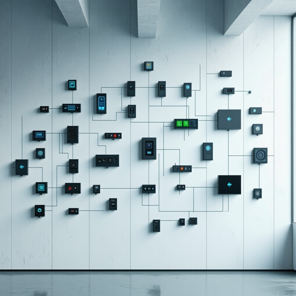 Diagram showing interconnected smart electrical components in a building