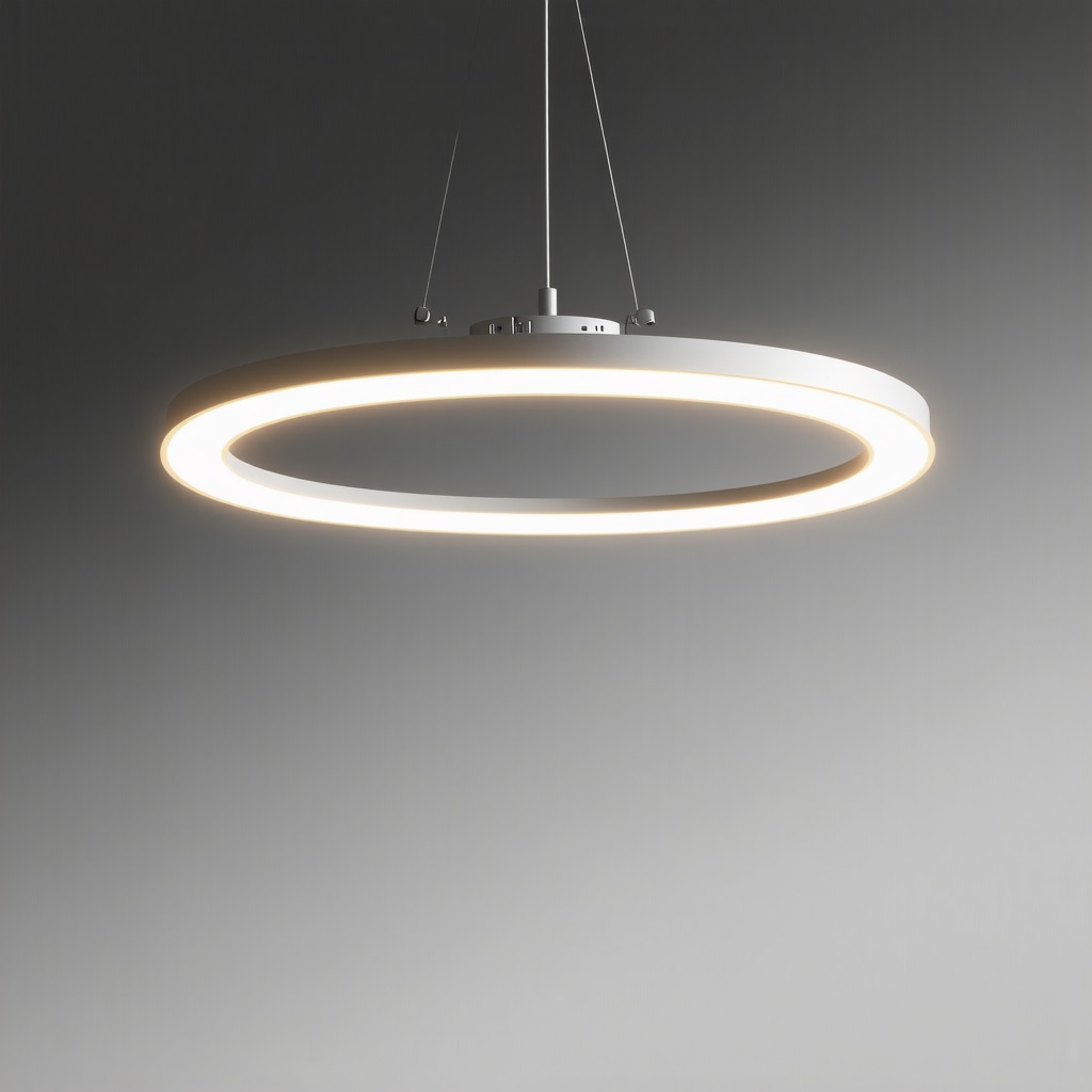 Futuristic smart LED pendant light with app control and eco-friendly design, suitable for sophisticated interiors