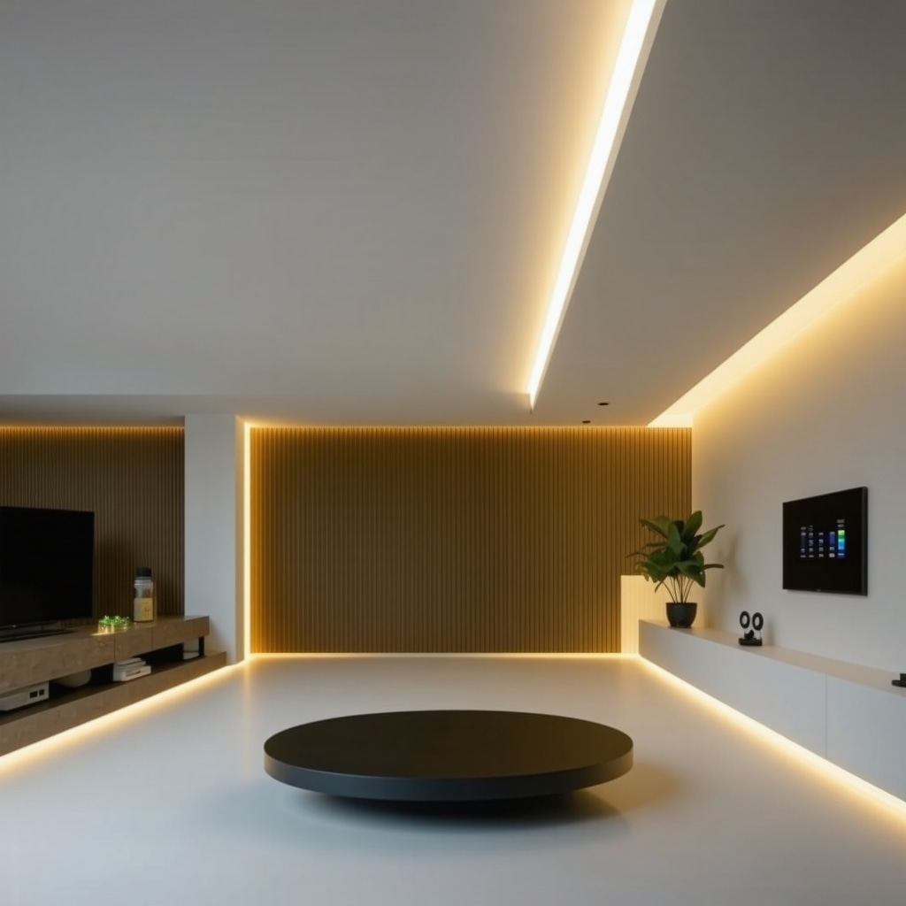 High-tech smart lighting control system with digital interface in contemporary home