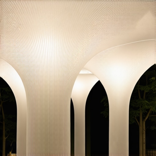 Futuristic bioinspired outdoor lighting system at night