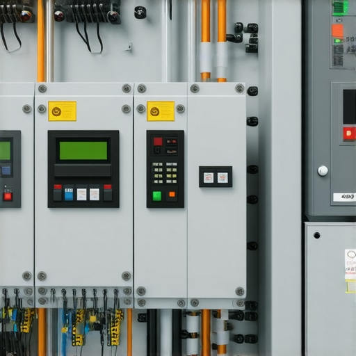 High-tech digital transformer with sensors and control interface in a modern electrical setup
