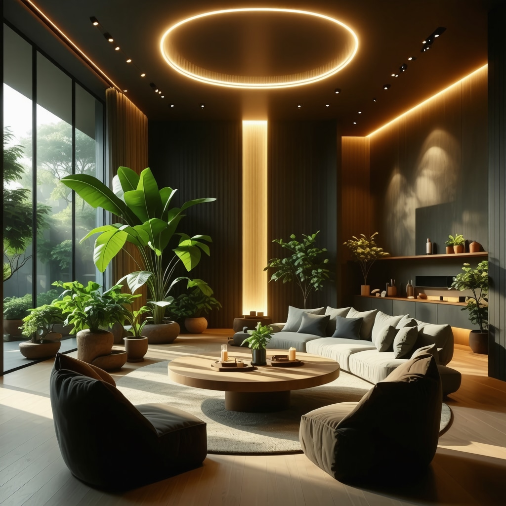 Interior with innovative organic LED lighting, eco-friendly home design