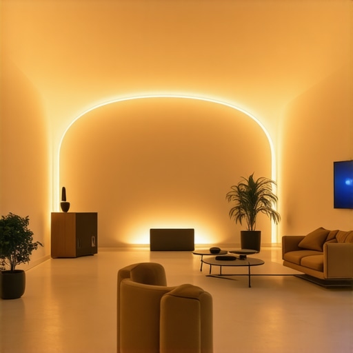 Interior of a modern smart home with advanced AI lighting