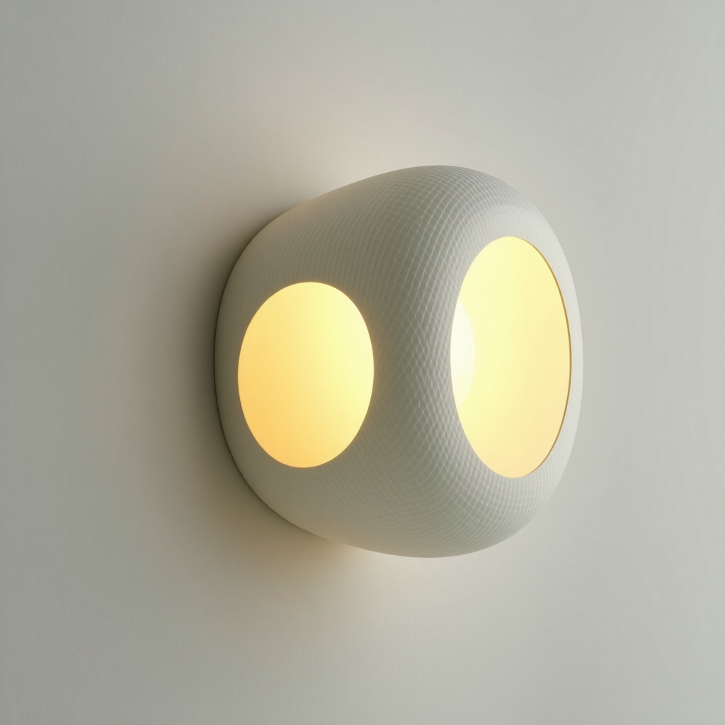 Modern wall lamp designed with recycled bioplastics and biometric sensors in a sleek interior setting
