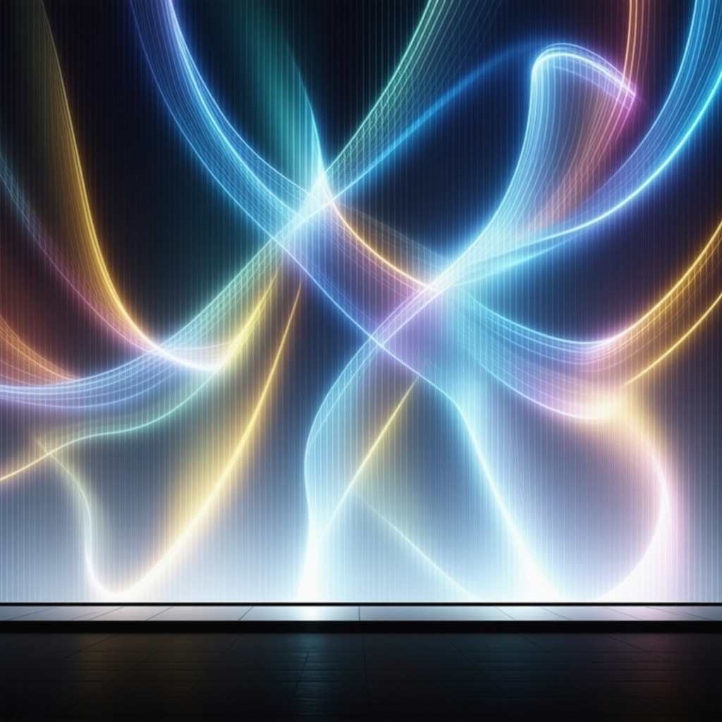 Holographic projection on modern building facade with interactive LED lighting