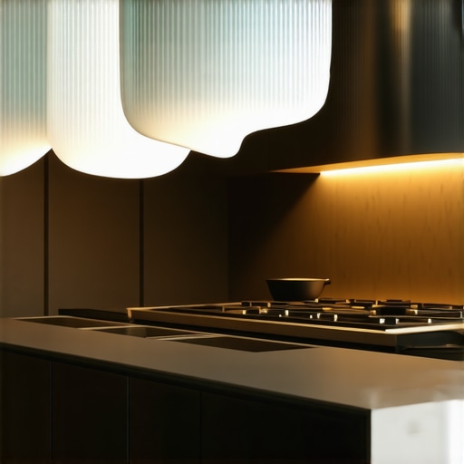 Modern kitchen with advanced lighting technology and artistic fixtures