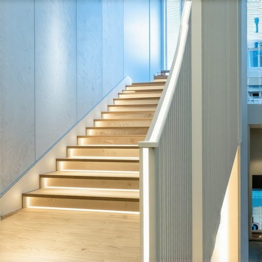 Modern staircase with integrated LED lighting and futuristic design