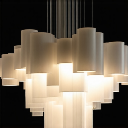 Futuristic sculptural chandelier with integrated IoT and complex lighting effects
