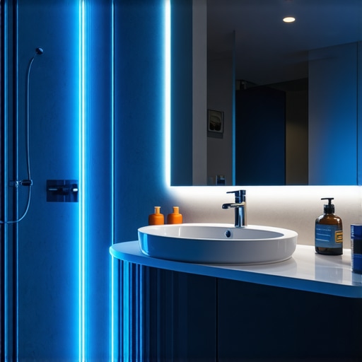 Modern bathroom with advanced smart lighting and safety sensors