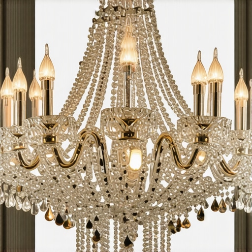 Modern crystal chandelier with smart lighting controls in stylish interior