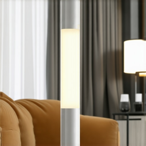 Modern living room with advanced IoT-enabled floor lamp