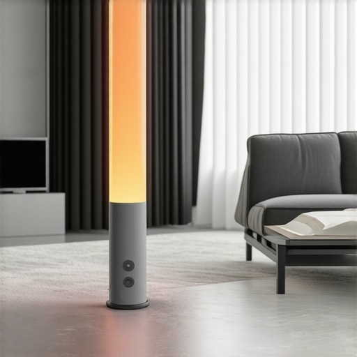 Modern living room with advanced smart floor lamp
