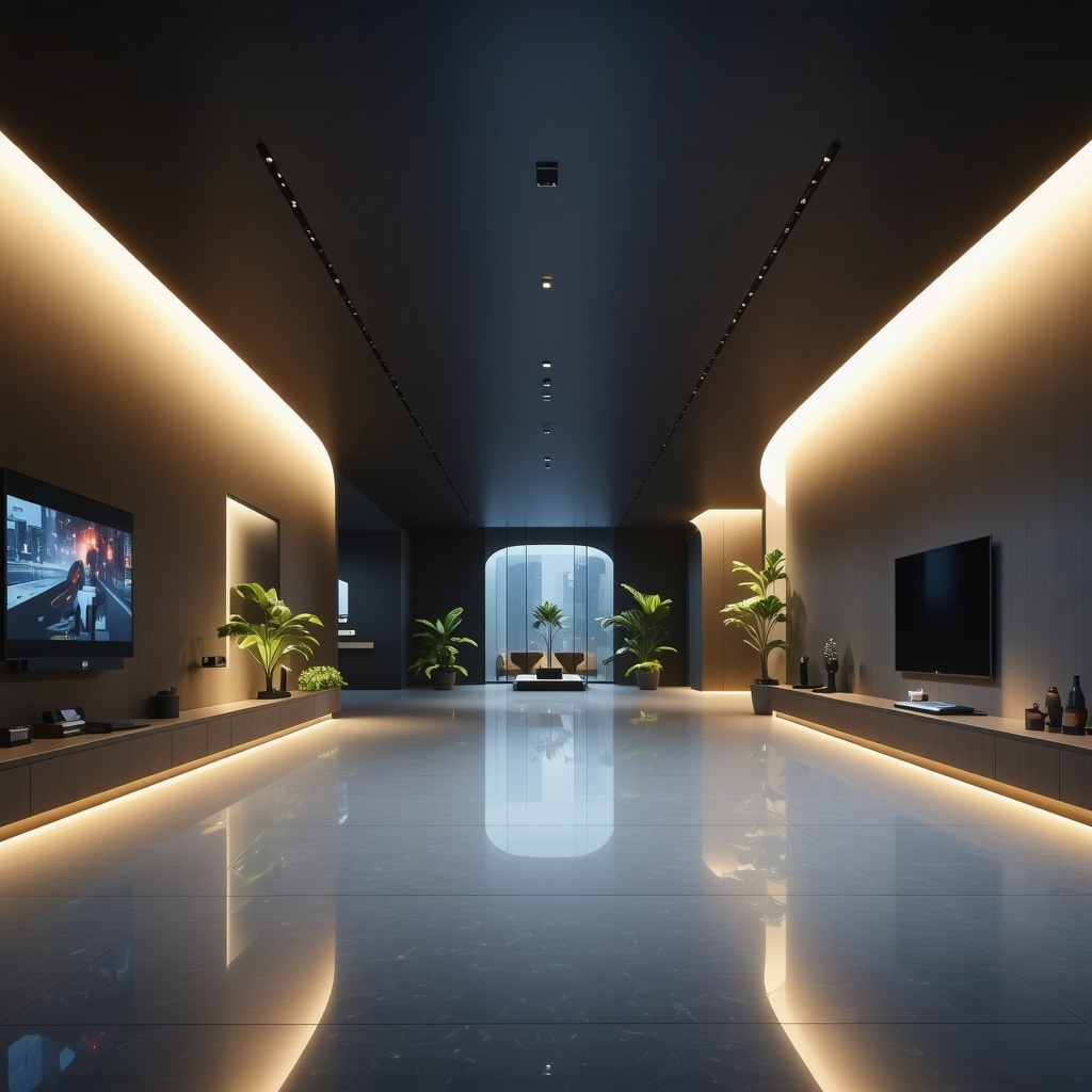 Modern interior with advanced smart LED lighting system and dynamic scene controls