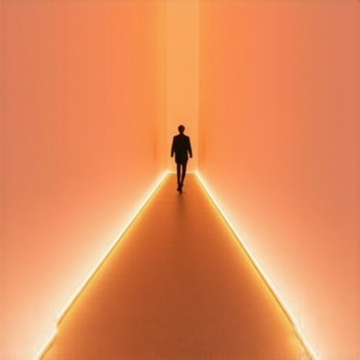 A modern hallway equipped with advanced smart lighting systems, LED strips, and sensors, showcasing futuristic interior design