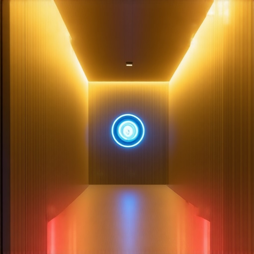 Futuristic interior with holographic displays and advanced sensors integrating smart lighting technology