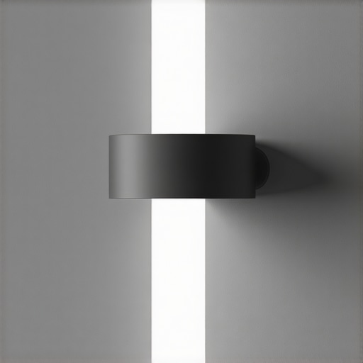 A sleek, modern wall-mounted lamp with integrated smart technology in a contemporary living room