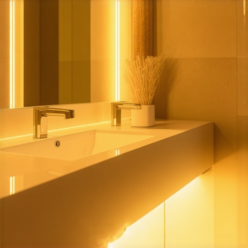 Futuristic bathroom lighting design with smart technology Modern bathroom with advanced LED lighting and sensor systems for safety