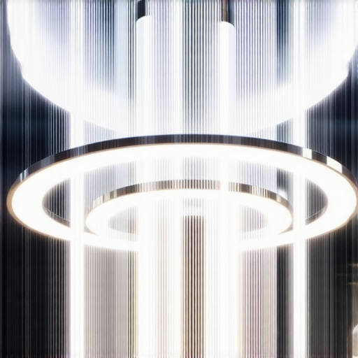 High-tech chandelier with holographic projections in a modern interior