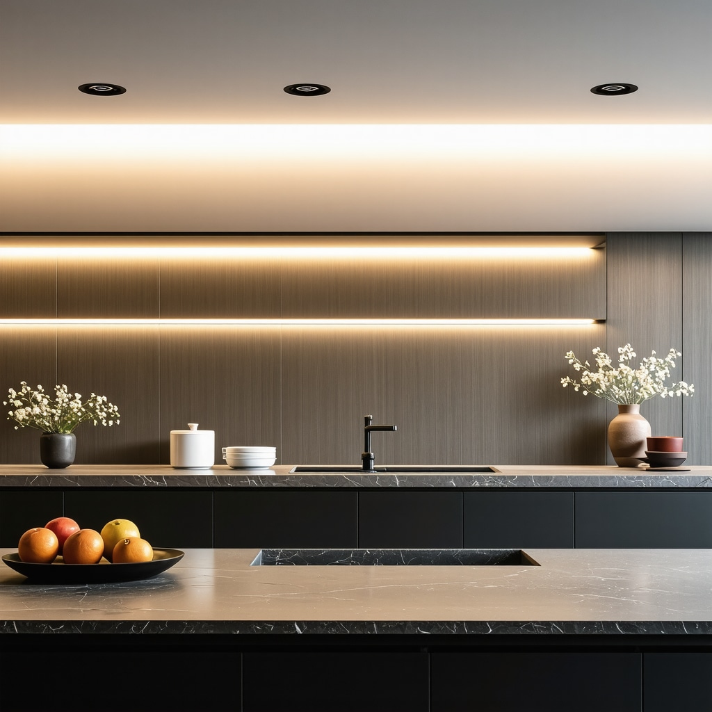 Contemporary kitchen with advanced LED lighting and smart controls