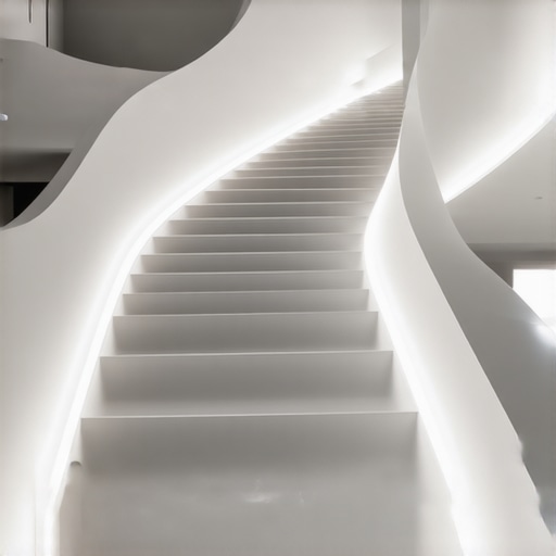Modern staircase lighting with interactive LED elements and organic shapes