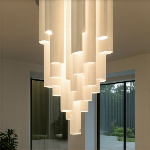 Modern chandelier with smart tech and eco-friendly materials in luxury interior