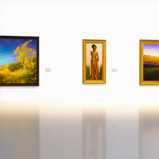 High-tech gallery lighting Gallery with advanced LED spotlights illuminating art pieces