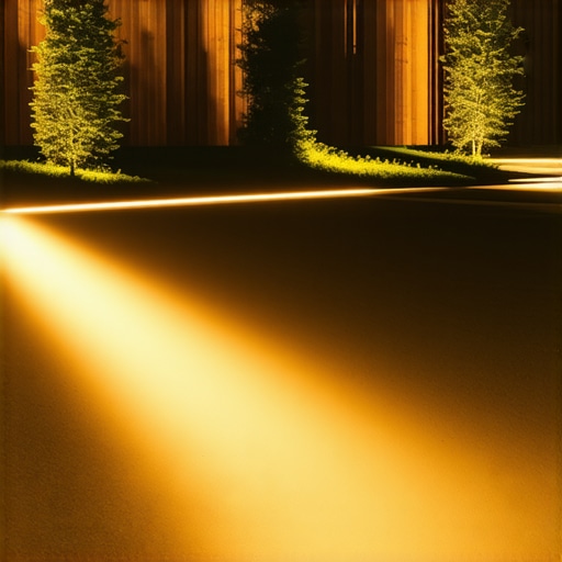 Futuristic hologram and projection lighting illuminating a modern outdoor space at night