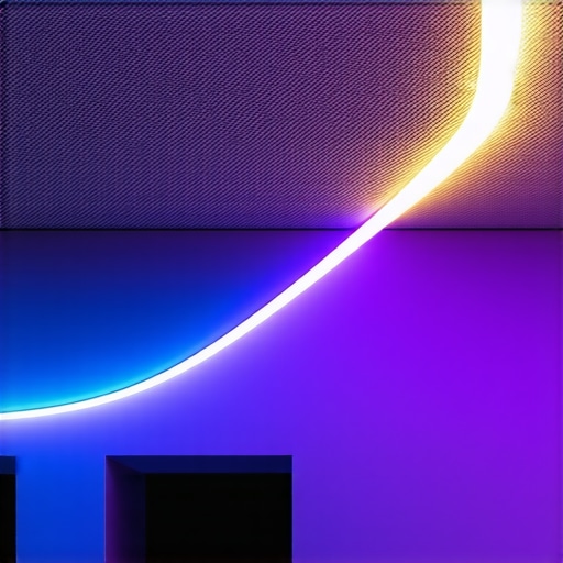 Interior space with layered lighting featuring LED strips and spotlights