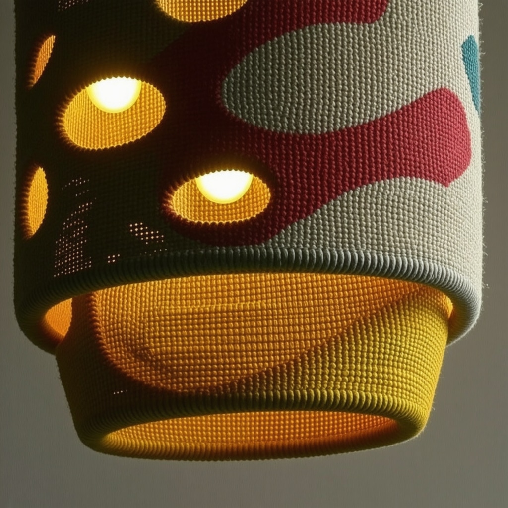 Close-up of woven lighting fixture with recycled textiles and bio-based fibers