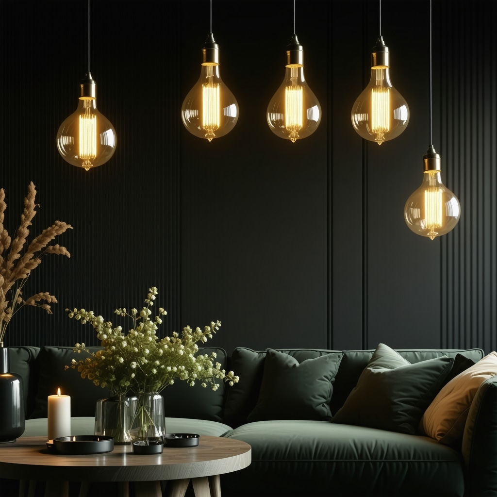 Modern vintage LED filament lamps in stylish interior