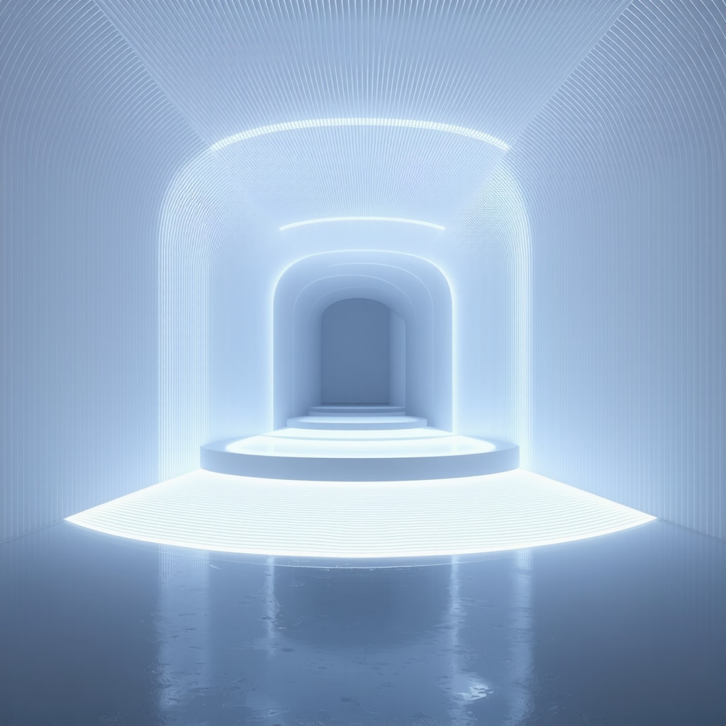 Futuristic LED sculpture in minimalist interior