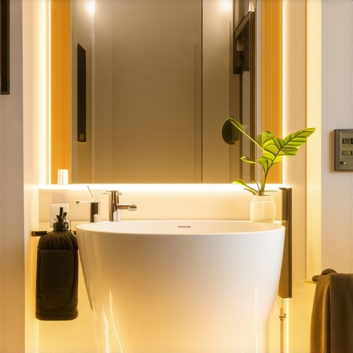 Modern bathroom featuring advanced LED lighting and smart control system