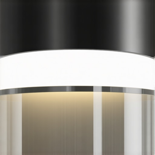 Close-up of a stylish LED lamp made of metal and glass materials in a contemporary interior