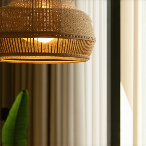 Elegant modern interior with a rattan pendant light