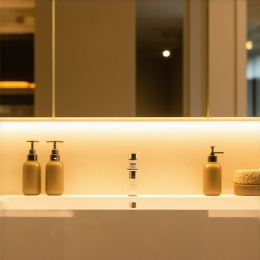 Contemporary bathroom with integrated smart lighting and ambient glow
