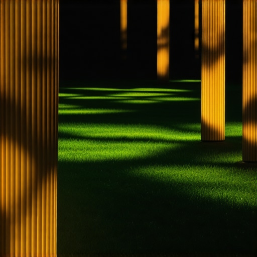 Futuristic garden with advanced lighting technology and holographic displays