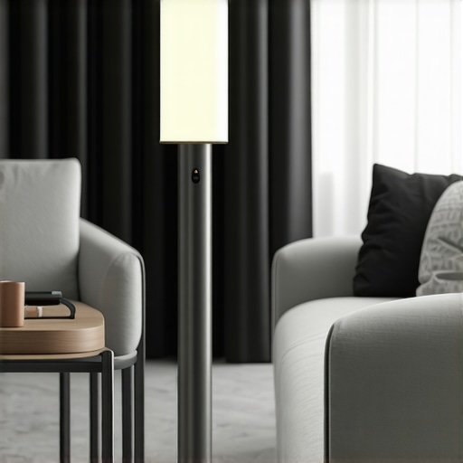 Stylish smart floor lamp with sensors in contemporary living room