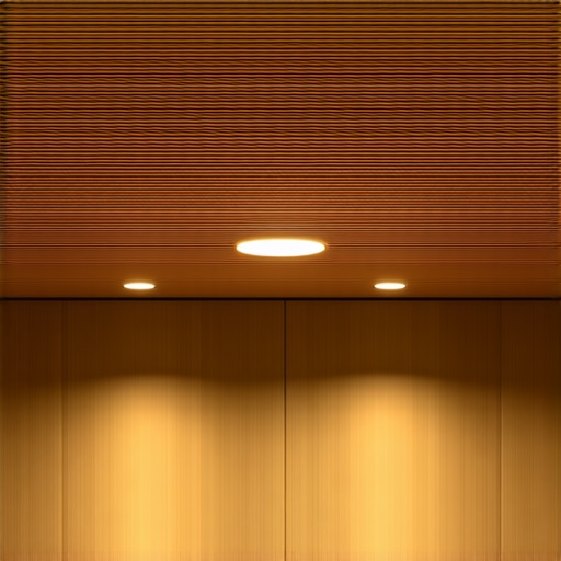 Modern interior with smart lighting fixtures made of natural wood, connected via IoT