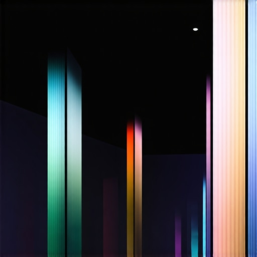 Futuristic smart lighting system illuminating modern art gallery with interactive displays