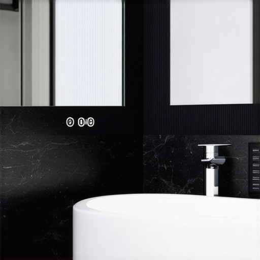 Futuristic bathroom with integrated smart lighting system and sensors