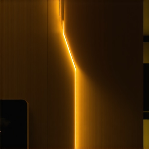 Interior view of a smart home with advanced lighting technology, sensors, and voice control