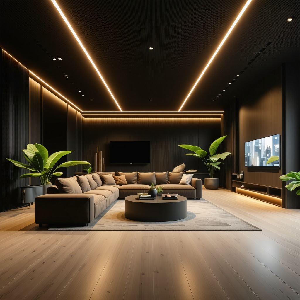 Futuristic smart LED lighting system connected via IoT in contemporary home environment