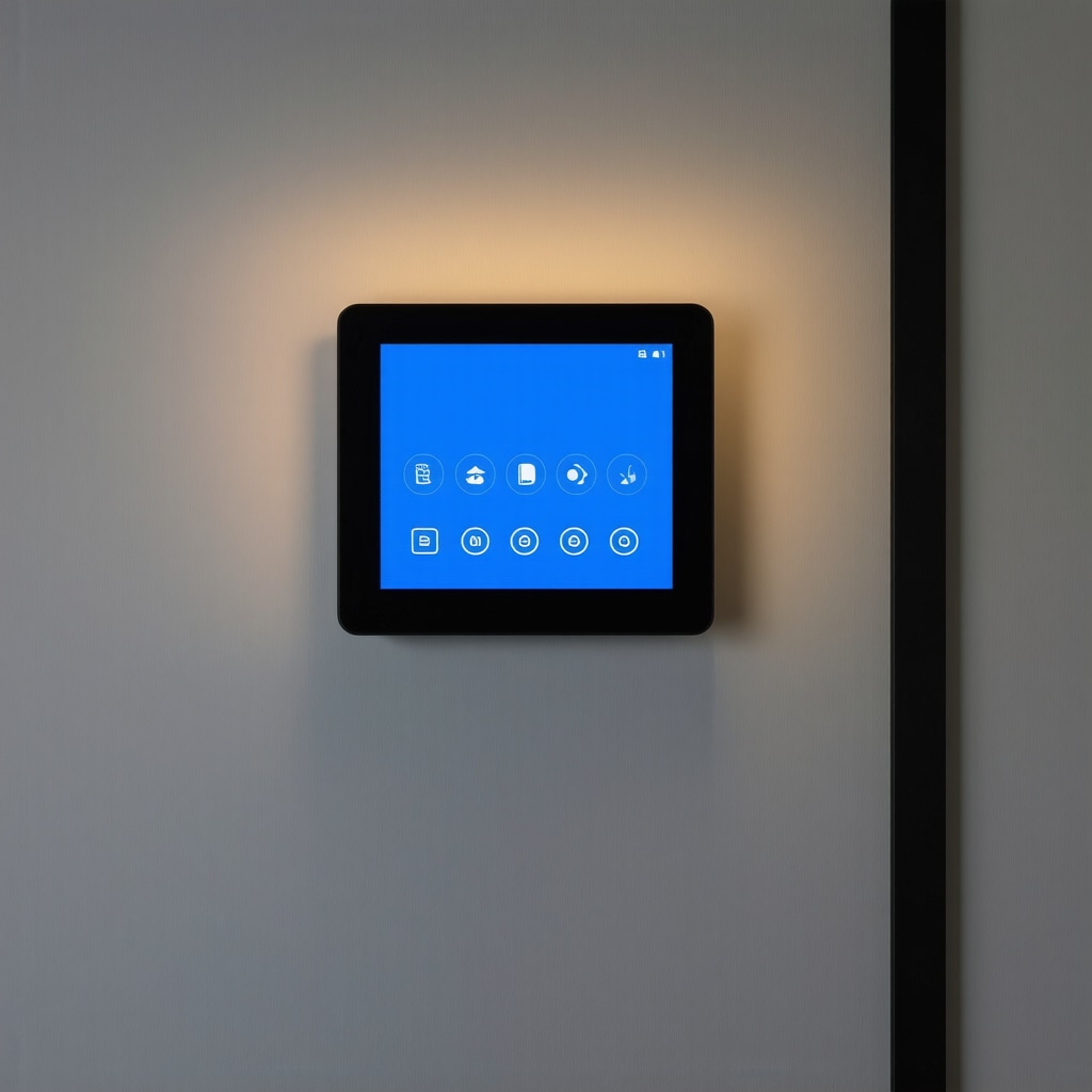 Modern interior with wall-mounted LED smart lighting control panel