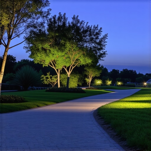 High-tech outdoor lighting system blending with natural landscape