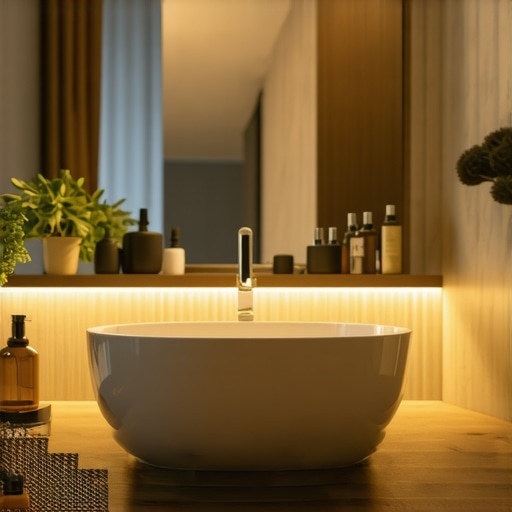 Modern bathroom with IoT-enabled smart lighting system