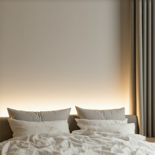 Smart LED lighting system controlling ambient and functional light in a modern bedroom.
